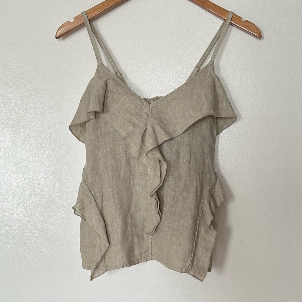Y2K Le Streghe Ruffle Linen Top Size Small Beachy Neutral Coastal